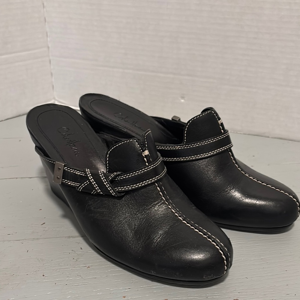 Cole Haan Black Mules with White Stitching